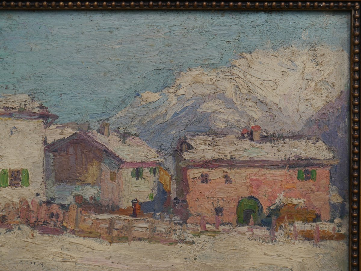 Harry B. LACHMAN (1886-1974). Village de montagne enneigé, Suisse ?-photo-1