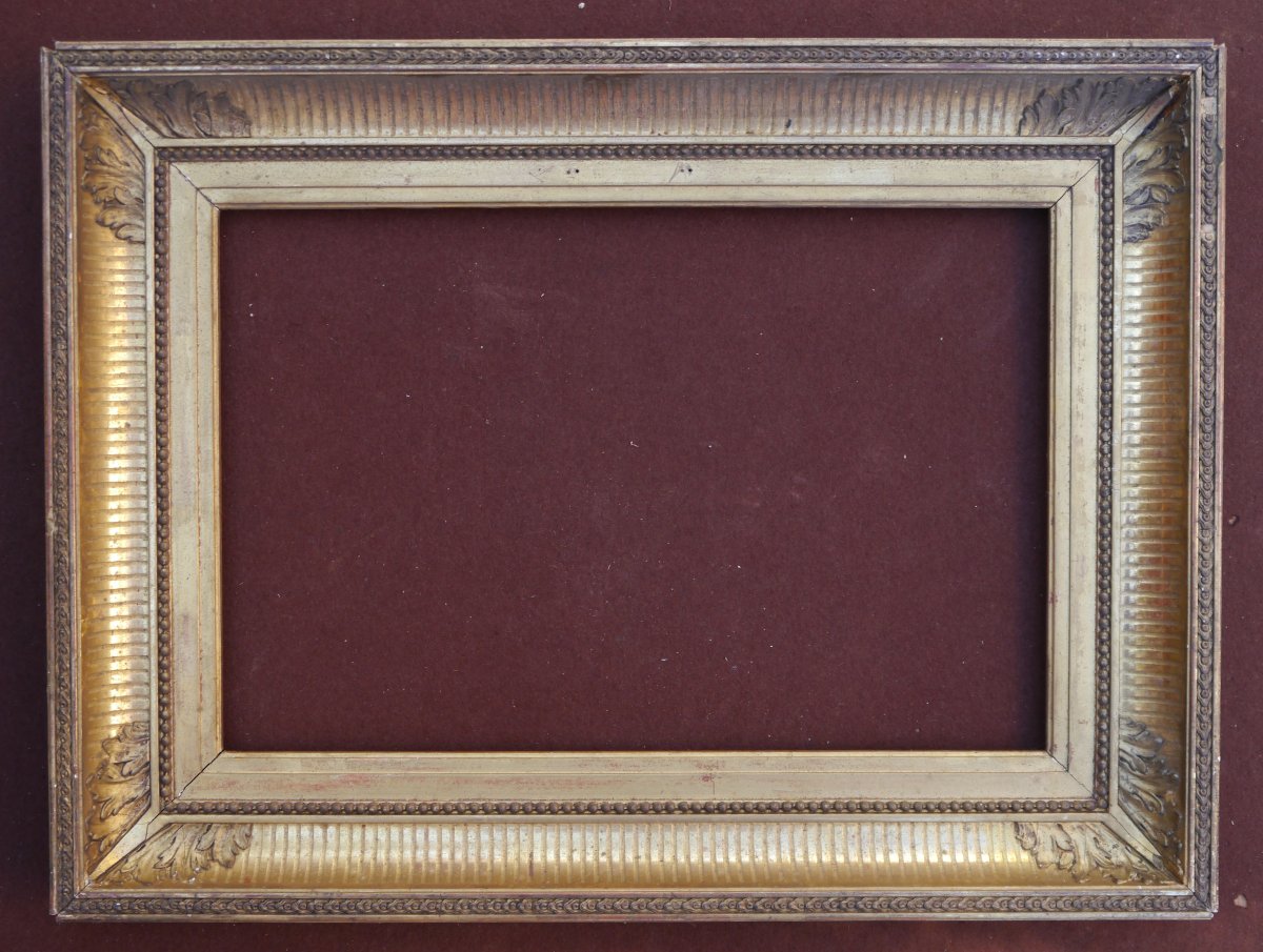 19th-century Gilded Frame With Channels, 6m Size For 41x27, View 39x25.7 Cm-photo-2