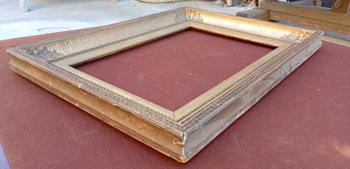 19th-century Gilded Frame With Channels, 6m Size For 41x27, View 39x25.7 Cm-photo-1