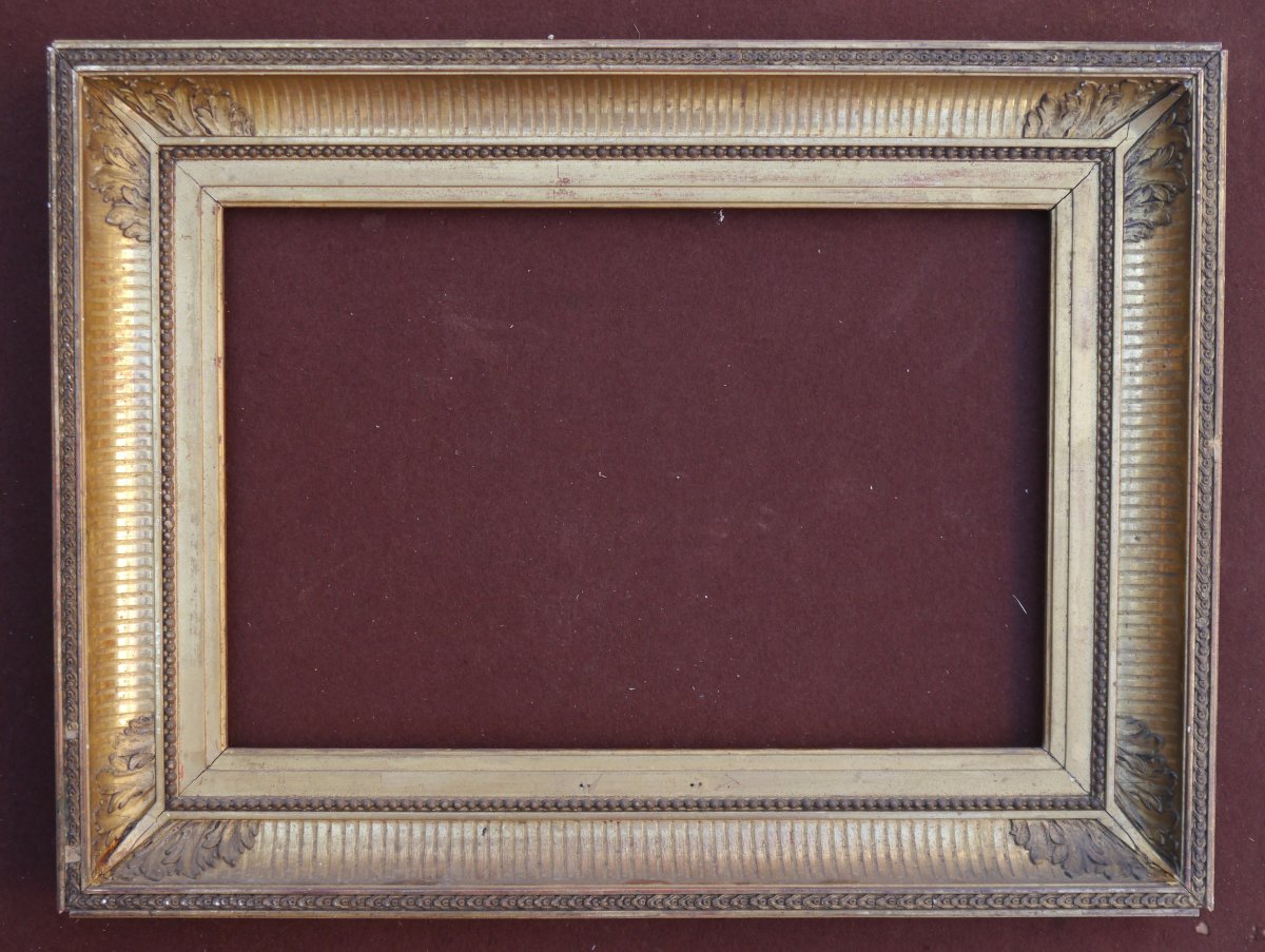 19th-century Gilded Frame With Channels, 6m Size For 41x27, View 39x25.7 Cm