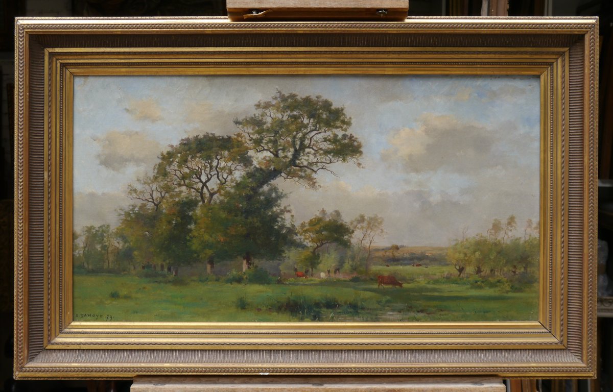 Pierre Emmanuel Damoye (1847–1916). Lively Landscape, Cows.-photo-2