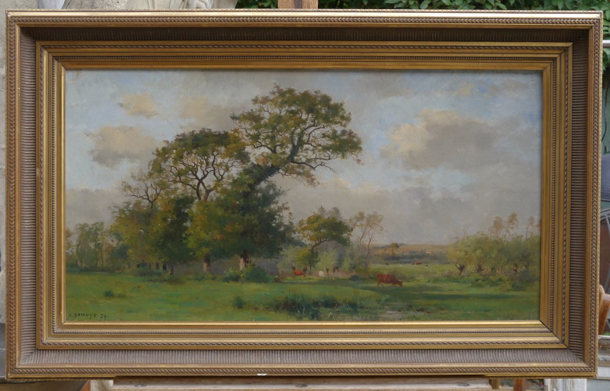 Pierre Emmanuel Damoye (1847–1916). Lively Landscape, Cows.-photo-3