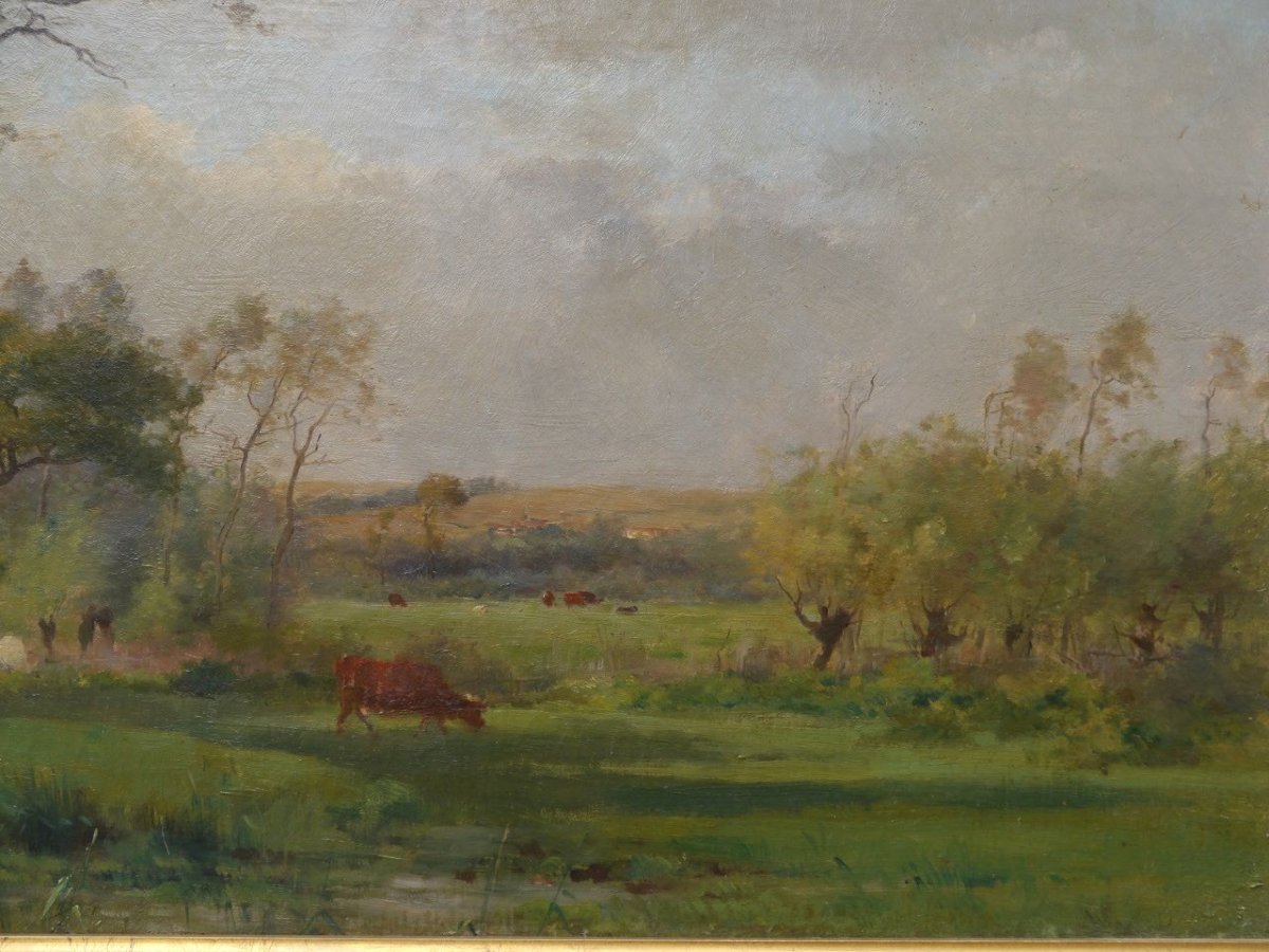 Pierre Emmanuel Damoye (1847–1916). Lively Landscape, Cows.-photo-3