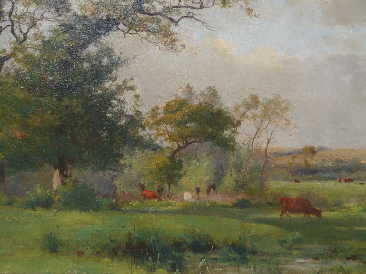 Pierre Emmanuel Damoye (1847–1916). Lively Landscape, Cows.-photo-4