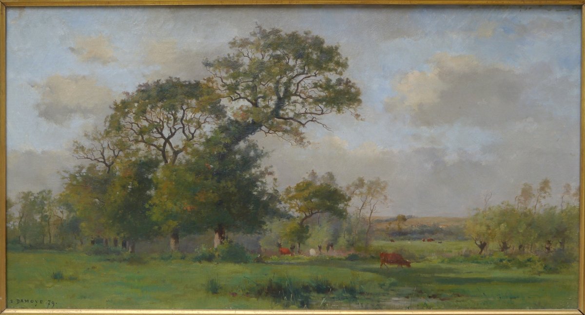 Pierre Emmanuel Damoye (1847–1916). Lively Landscape, Cows.