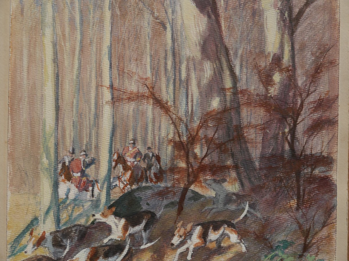 Maurice TAQUOY (1878-1952). Chasse à courre 1929-photo-3
