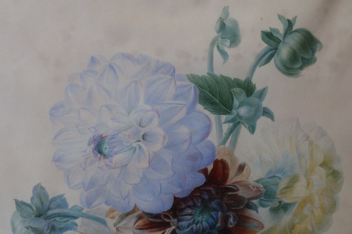 19th-century Bouquet Of Flowers - Louise Logerot, Circa 1840-photo-4