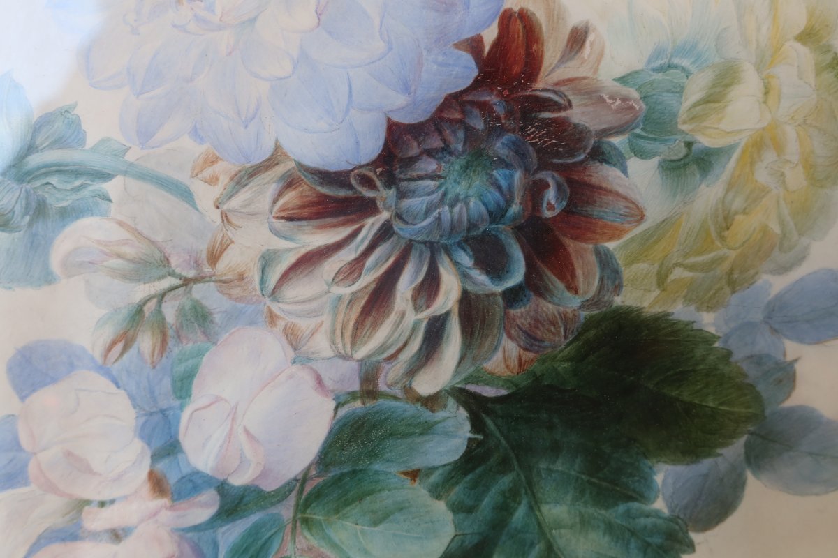 19th-century Bouquet Of Flowers - Louise Logerot, Circa 1840-photo-3