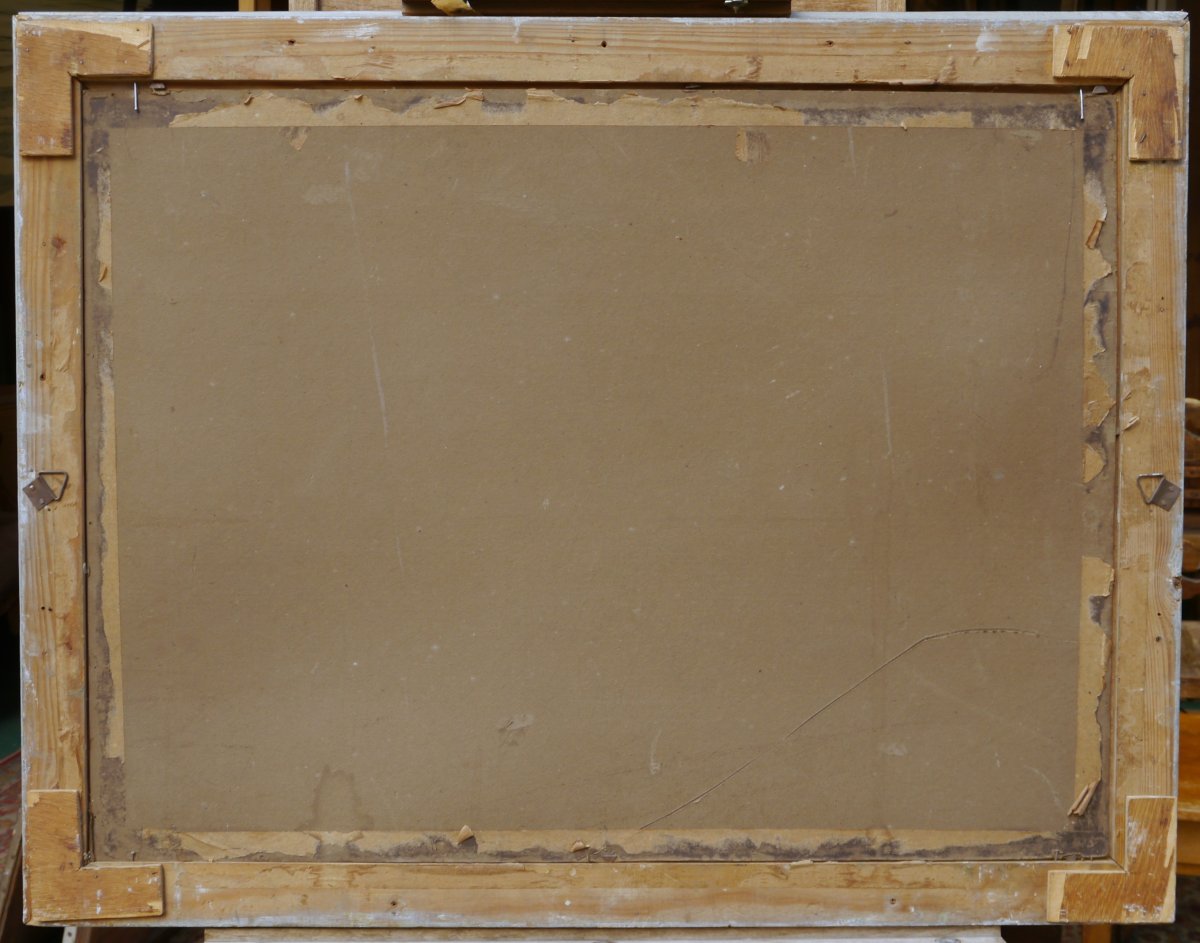 Les martin-pécheurs dans la neige. Ecole XXè signée, grand tableau-photo-6