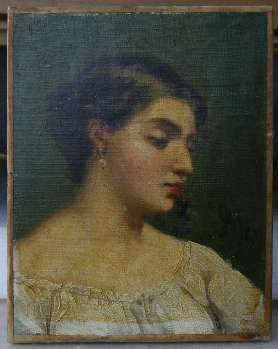 Petit portrait de femme à la natte 1861 monogrammé-photo-3
