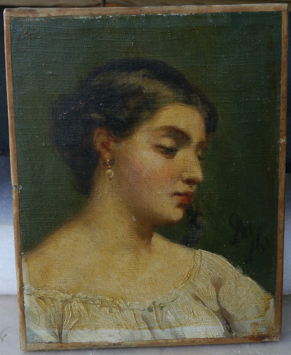 Petit portrait de femme à la natte 1861 monogrammé-photo-4