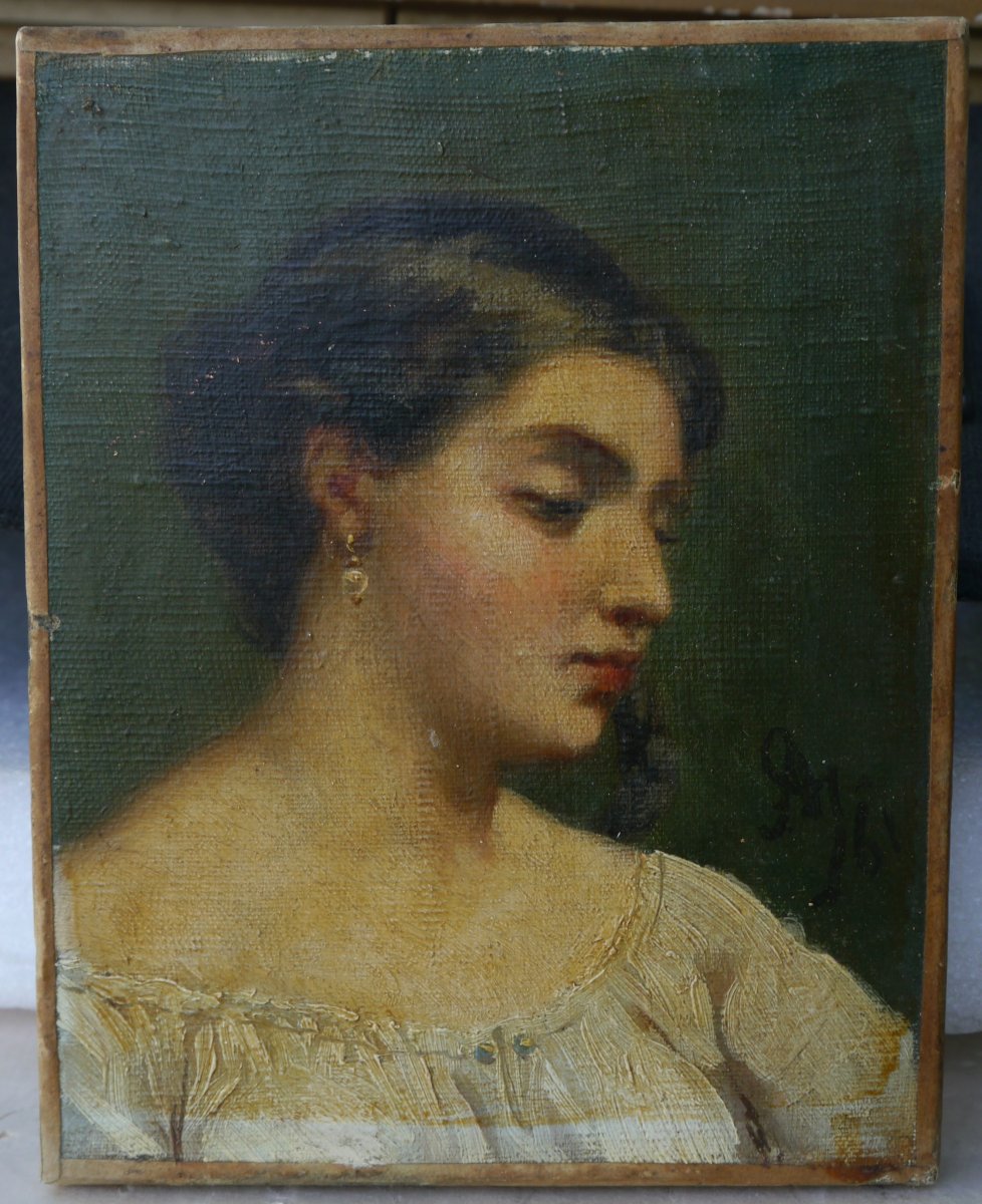 Petit portrait de femme à la natte 1861 monogrammé-photo-2