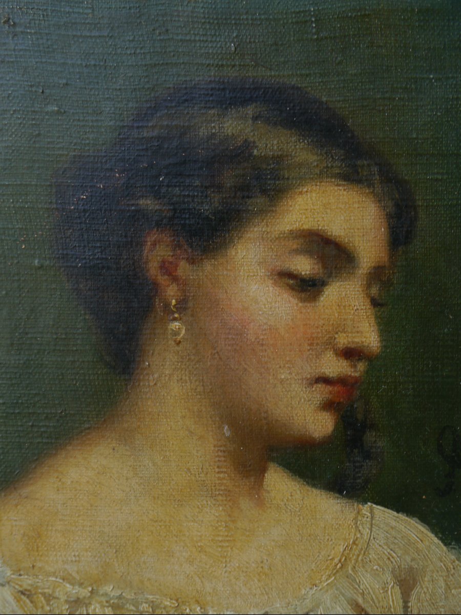 Petit portrait de femme à la natte 1861 monogrammé-photo-1