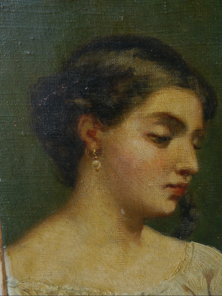 Petit portrait de femme à la natte 1861 monogrammé-photo-2