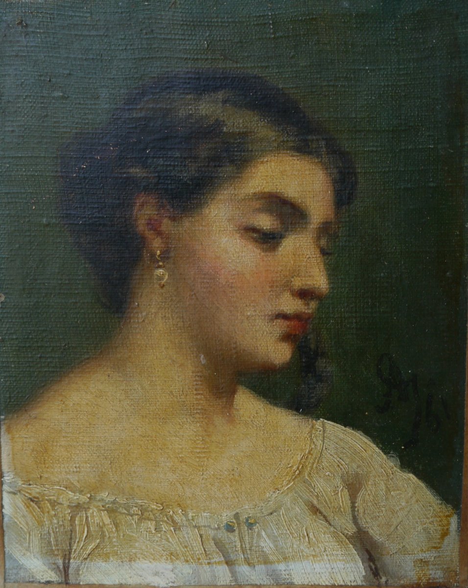 Petit portrait de femme à la natte 1861 monogrammé