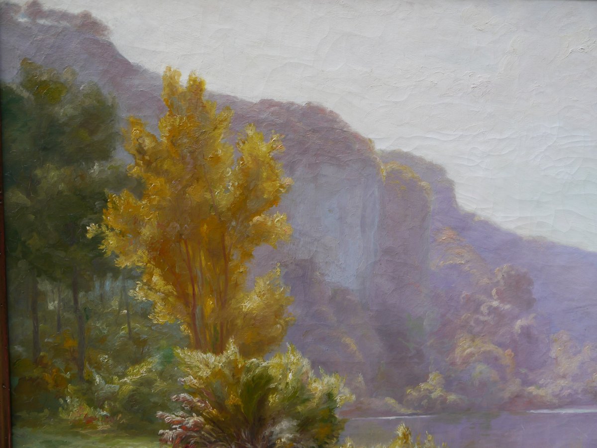 Le Doubs à Thoraise Franche-Comté, par L. Sauget, grand tableau.-photo-3