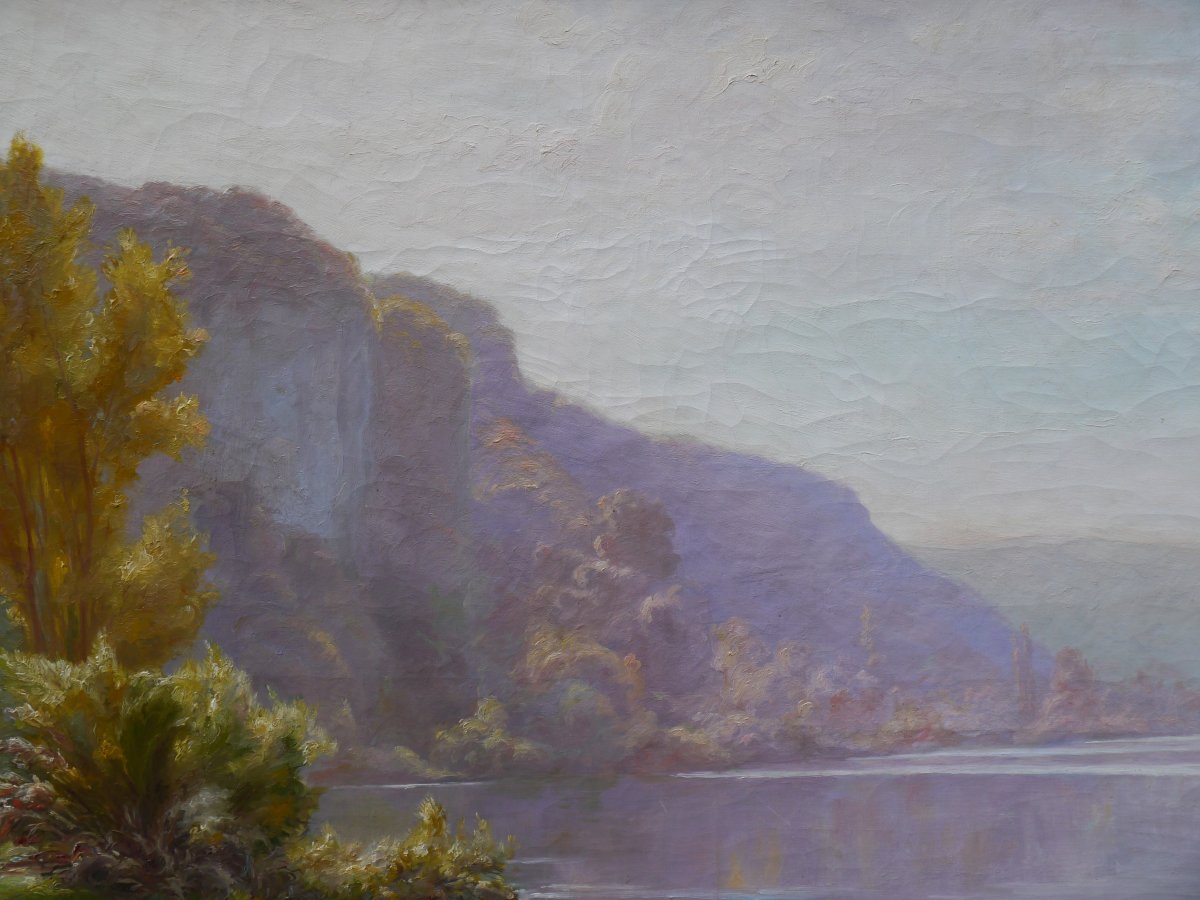 Le Doubs à Thoraise Franche-Comté, par L. Sauget, grand tableau.-photo-4