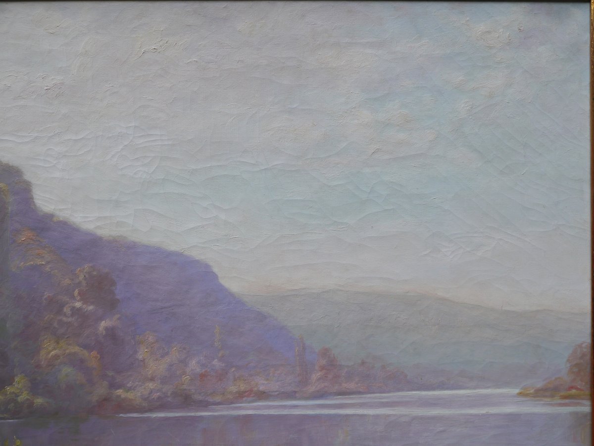 Le Doubs à Thoraise Franche-Comté, par L. Sauget, grand tableau.-photo-1