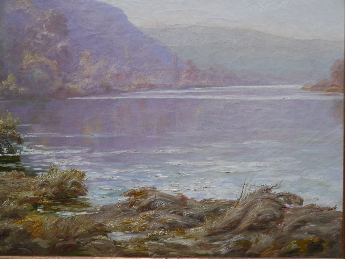 Le Doubs à Thoraise Franche-Comté, par L. Sauget, grand tableau.-photo-2