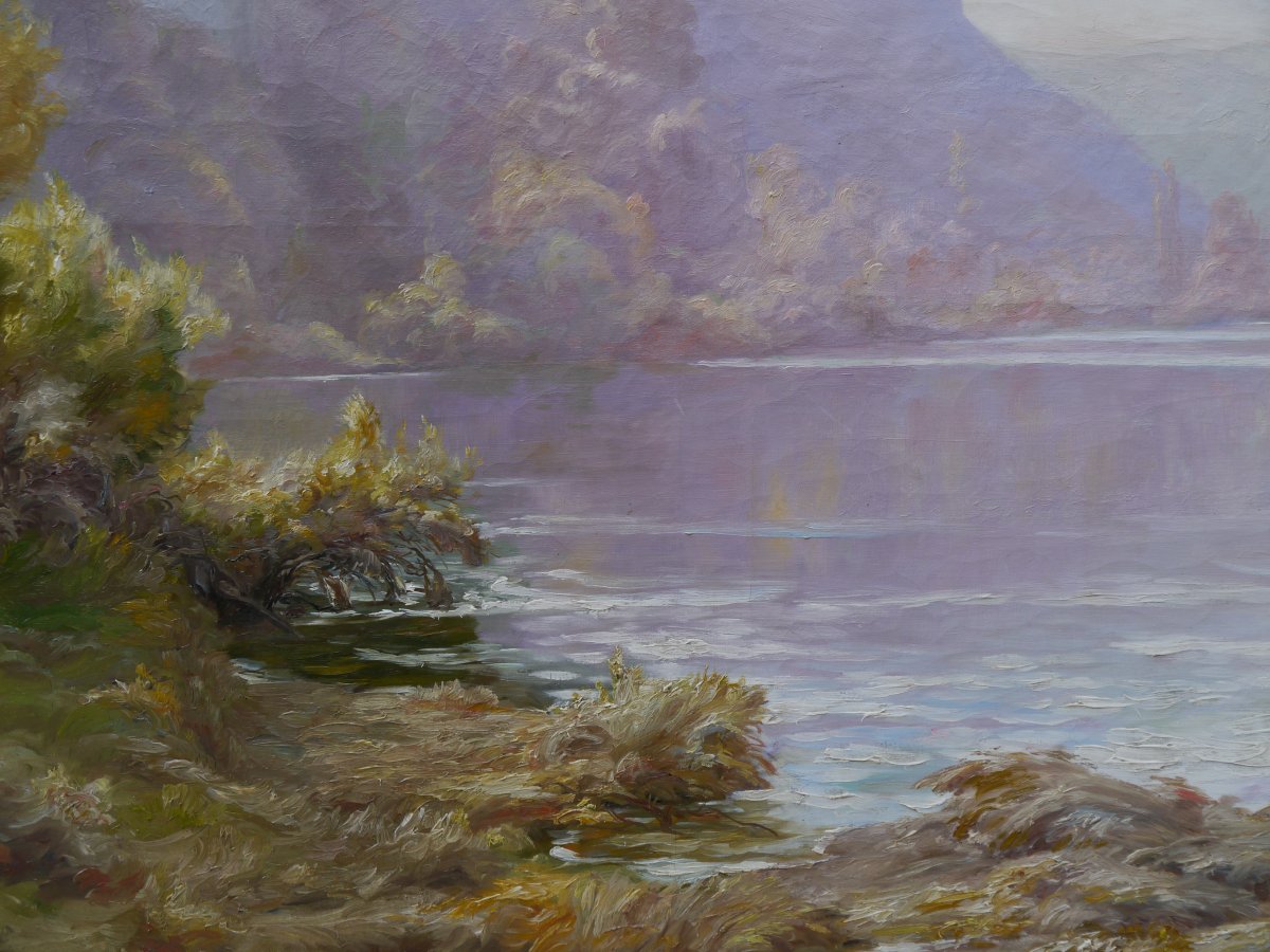 Le Doubs à Thoraise Franche-Comté, par L. Sauget, grand tableau.-photo-5