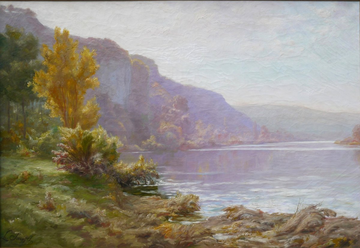 Le Doubs à Thoraise Franche-Comté, par L. Sauget, grand tableau.