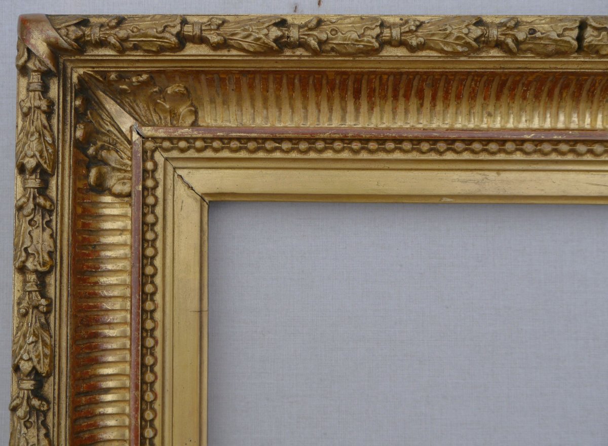 19th-century Gilded Frame With Grooves, View Measuring 26.8 X 19.3 Cm-photo-4