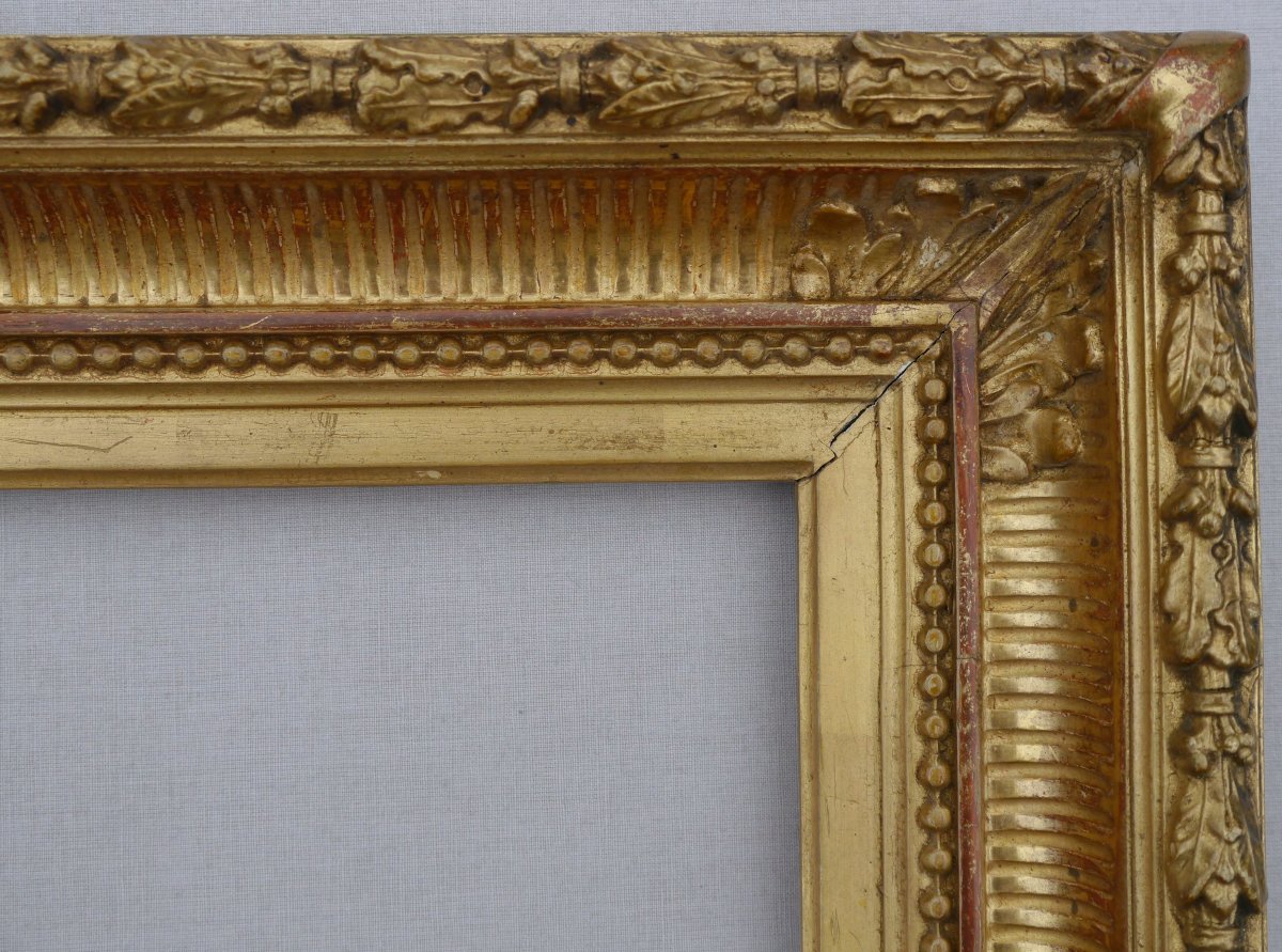 19th-century Gilded Frame With Grooves, View Measuring 26.8 X 19.3 Cm-photo-1