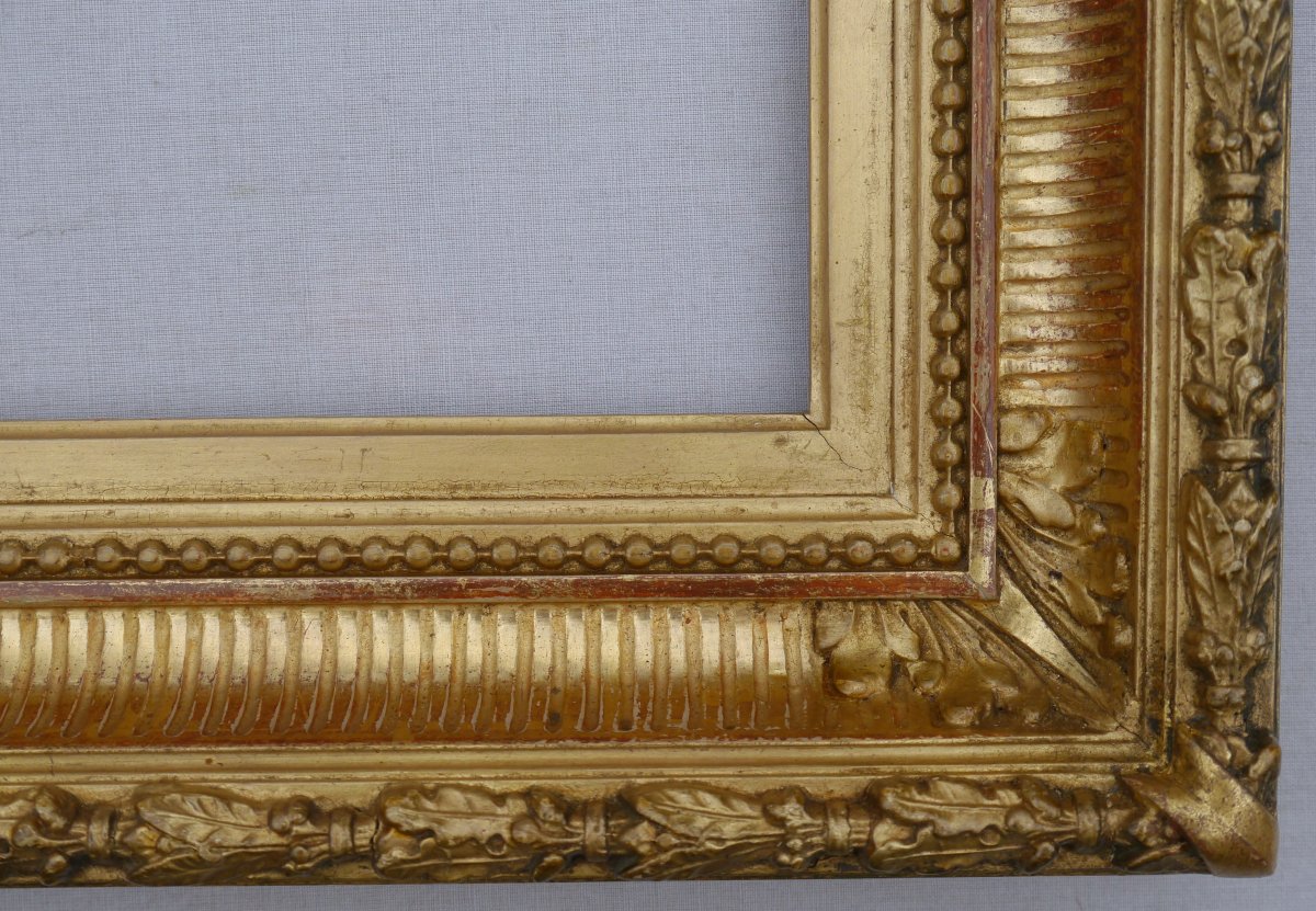 19th-century Gilded Frame With Grooves, View Measuring 26.8 X 19.3 Cm-photo-2