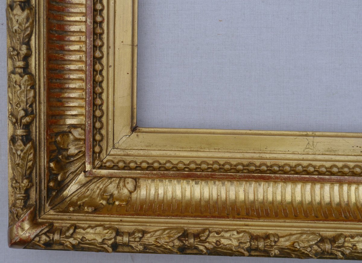 19th-century Gilded Frame With Grooves, View Measuring 26.8 X 19.3 Cm-photo-3