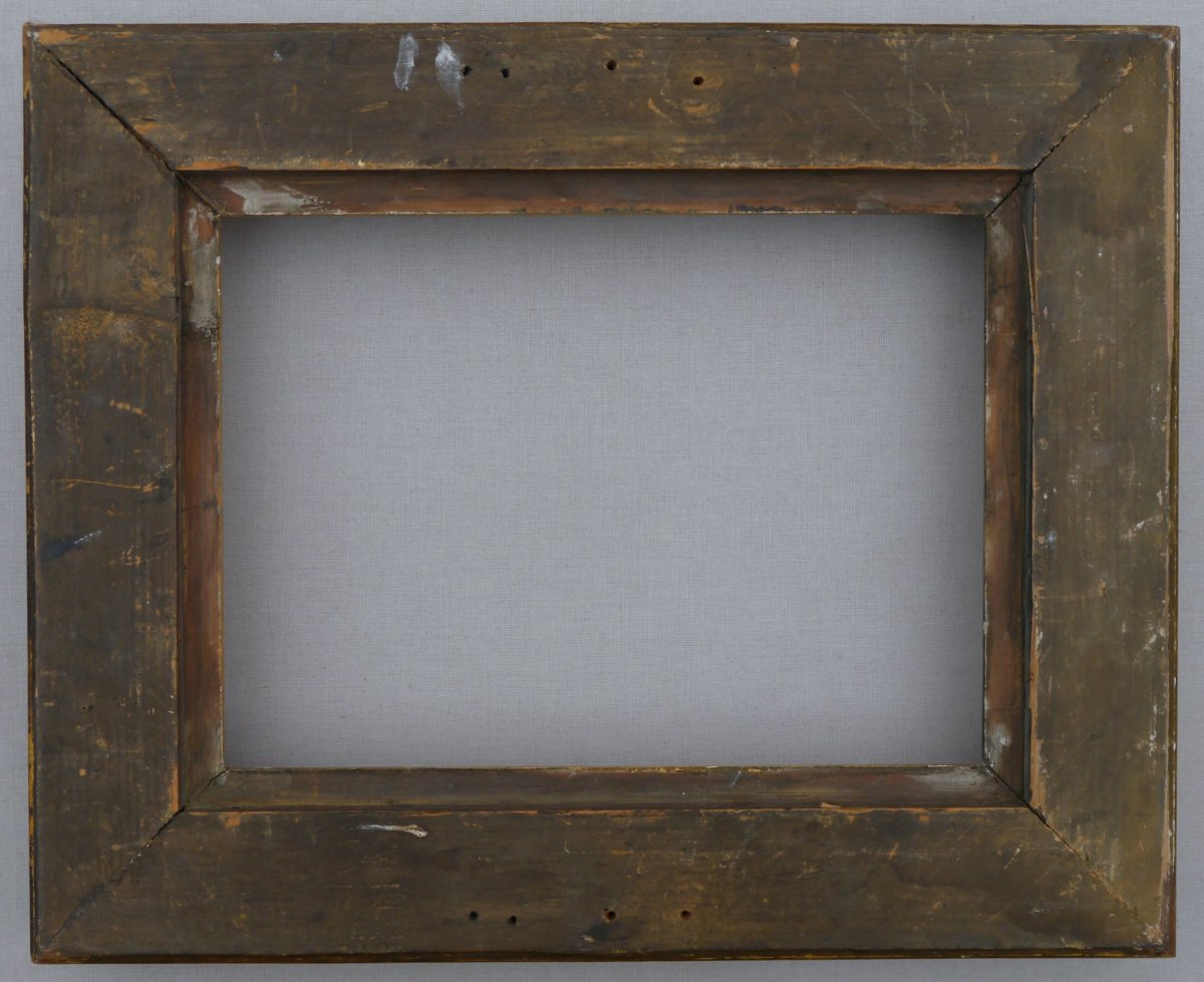 19th-century Gilded Frame With Grooves, View Measuring 26.8 X 19.3 Cm-photo-7