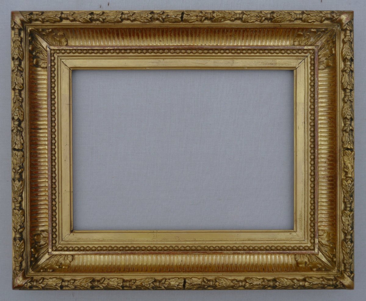 19th-century Gilded Frame With Grooves, View Measuring 26.8 X 19.3 Cm