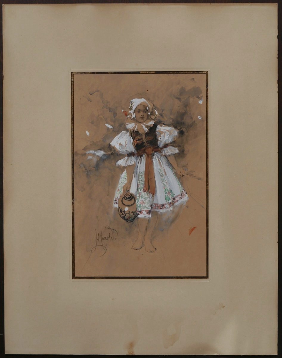 Ludwig MAROLD (1865-1898). Jeune paysanne tchèque à la cruche.-photo-2