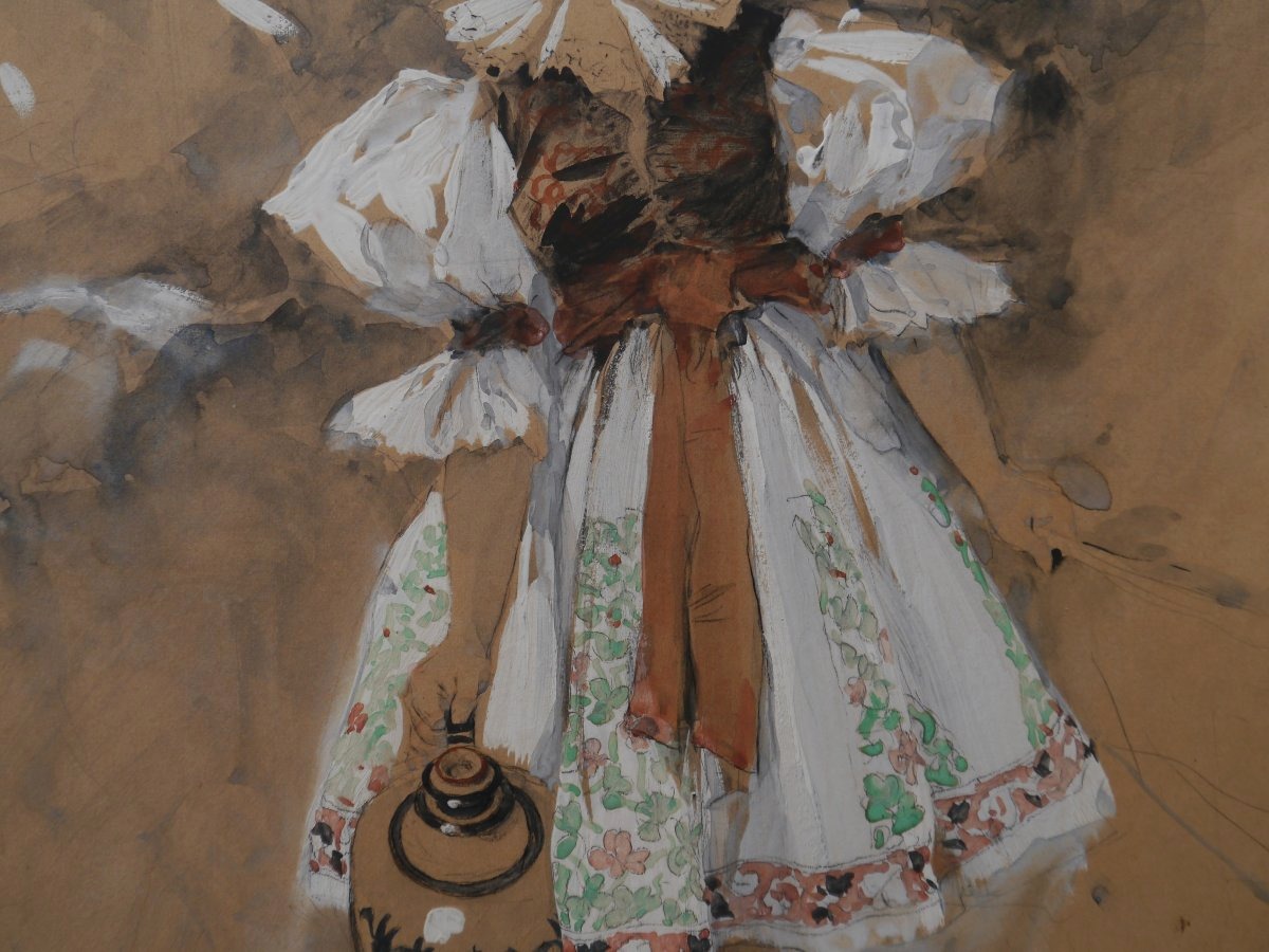 Ludwig MAROLD (1865-1898). Jeune paysanne tchèque à la cruche.-photo-4
