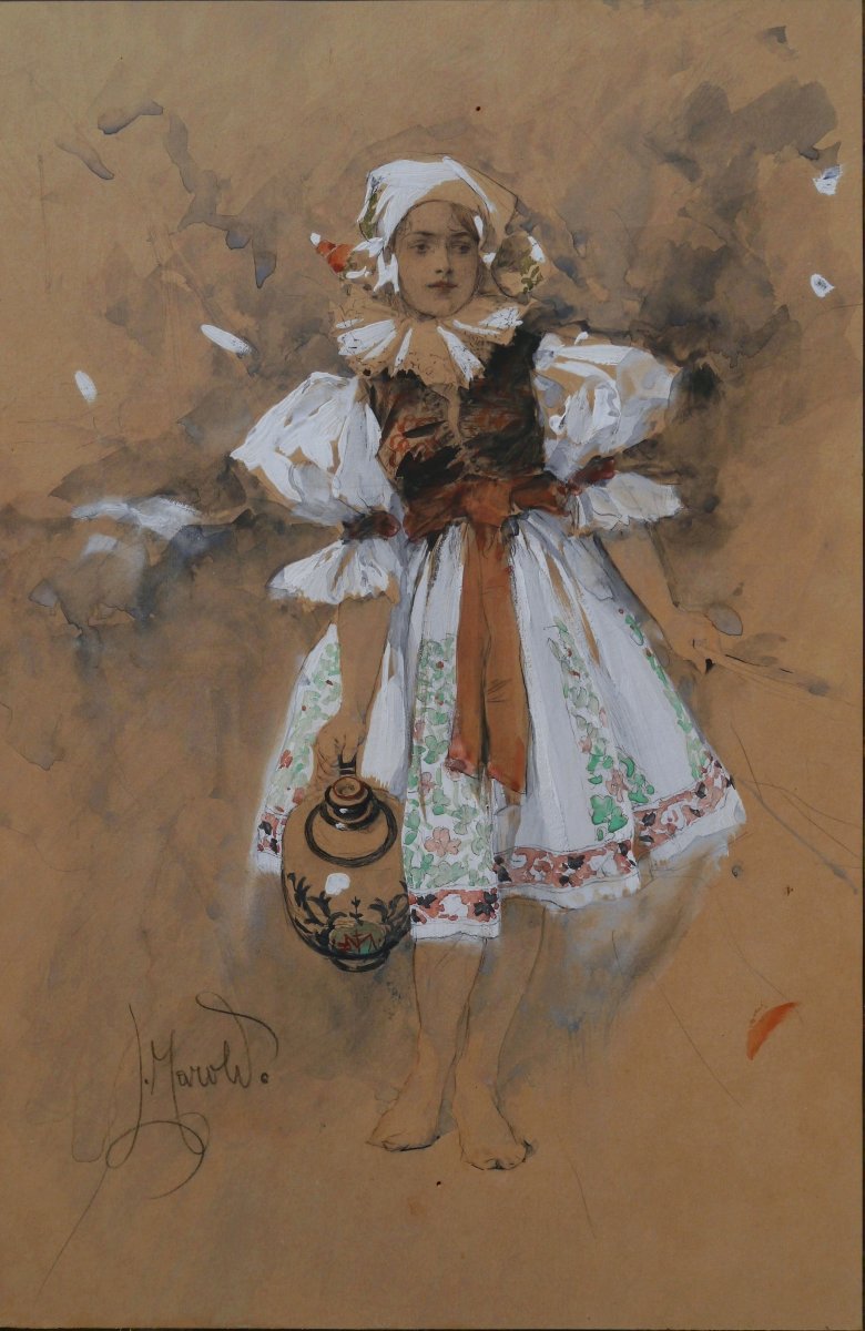 Ludwig MAROLD (1865-1898). Jeune paysanne tchèque à la cruche.-photo-6