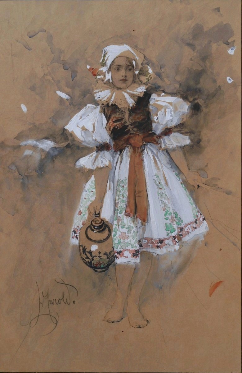 Ludwig MAROLD (1865-1898). Jeune paysanne tchèque à la cruche.