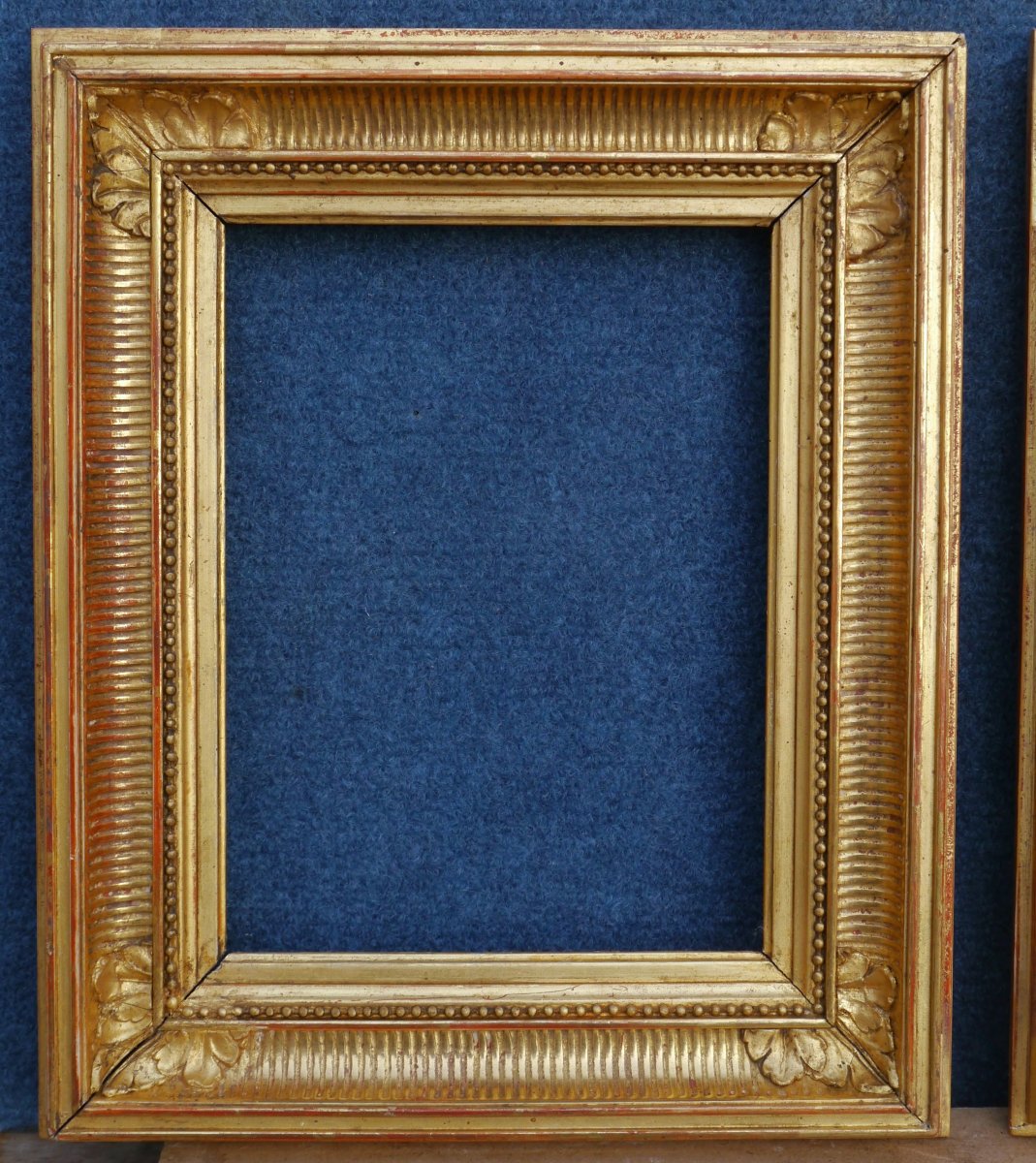 Pair Of Small 19th-century Gilded Frames With Grooved Sides; View Size 20.6 X 15.3 Cm. Size Approximately 1f-photo-2