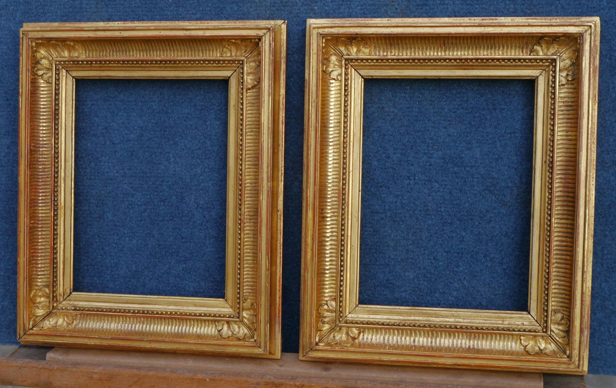 Pair Of Small 19th-century Gilded Frames With Grooved Sides; View Size 20.6 X 15.3 Cm. Size Approximately 1f-photo-5