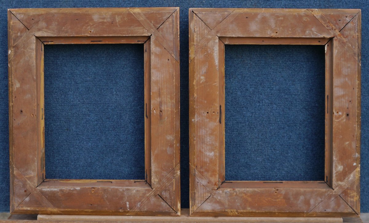 Pair Of Small 19th-century Gilded Frames With Grooved Sides; View Size 20.6 X 15.3 Cm. Size Approximately 1f-photo-8
