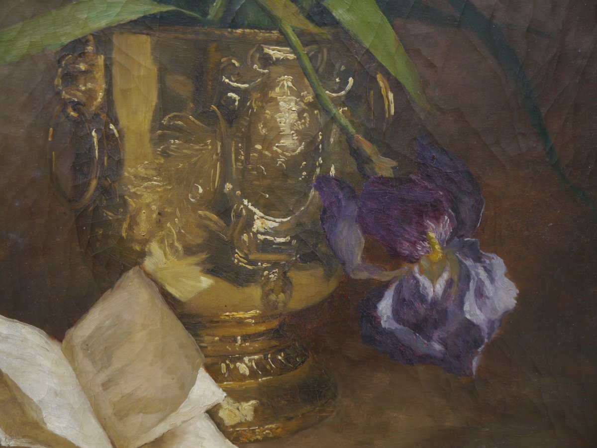Grand bouquet d'iris 1884. Julie CROUAN (XIX)-photo-3