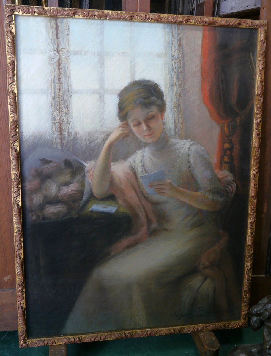 Large Portrait Of A Woman Writing A Letter, 1910. Suzanne Busmey (19th–20th Centuries)-photo-2