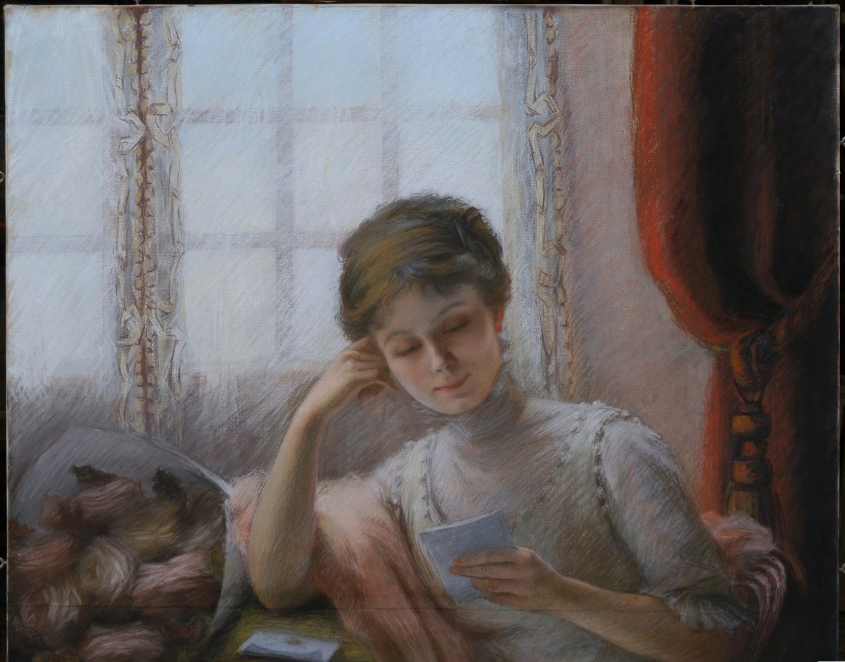 Large Portrait Of A Woman Writing A Letter, 1910. Suzanne Busmey (19th–20th Centuries)-photo-3