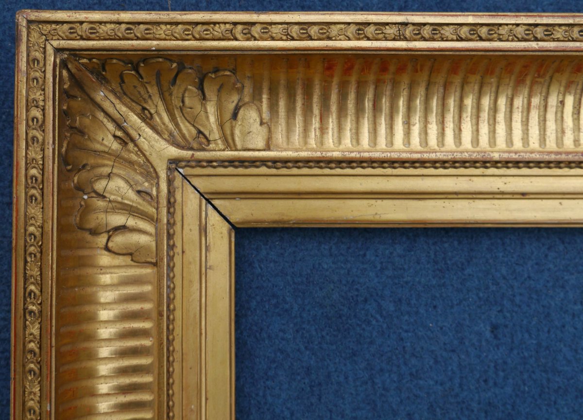 Large 19th-century Gilded Frame With Channels For 6f (41x33), Image Size 39.3x31.3 Cm-photo-3
