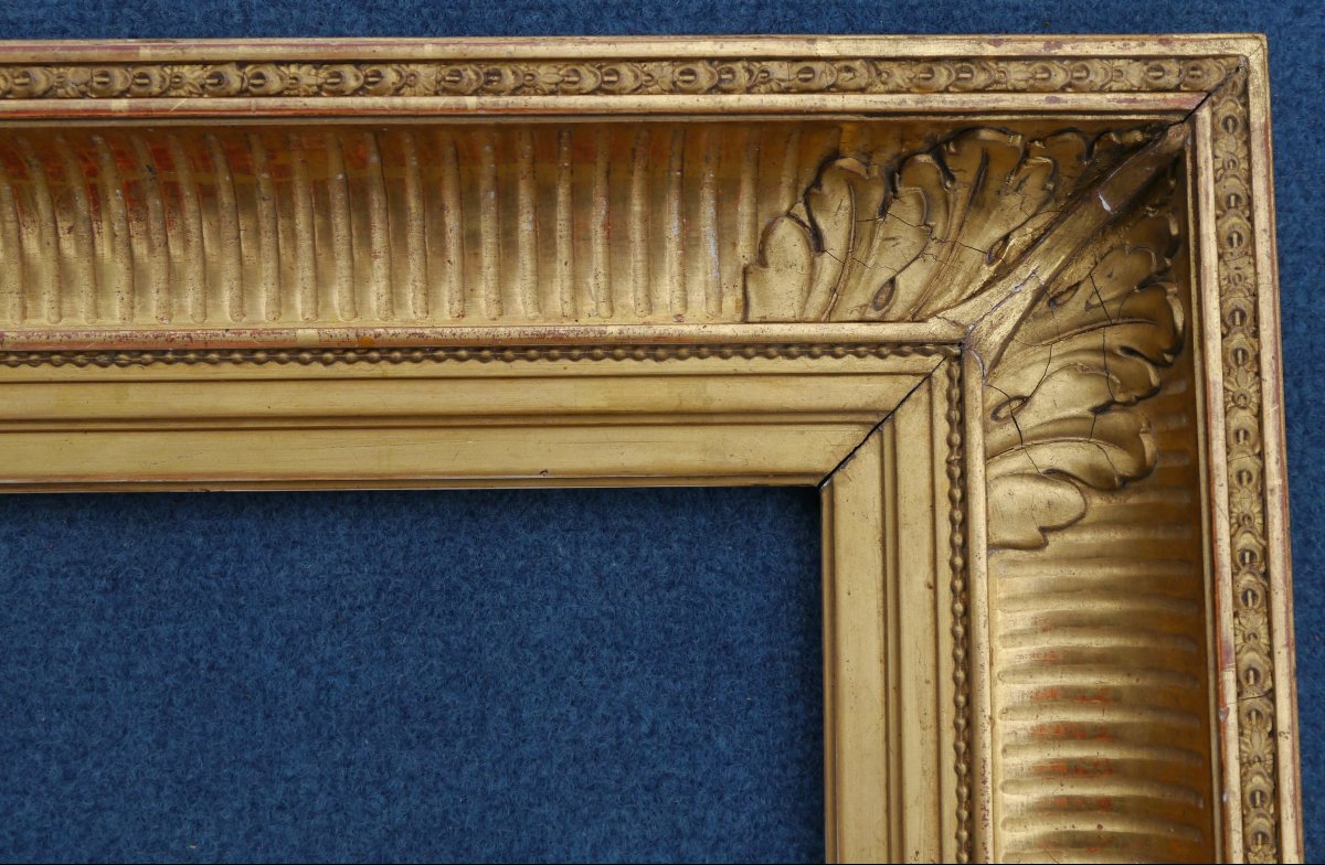 Large 19th-century Gilded Frame With Channels For 6f (41x33), Image Size 39.3x31.3 Cm-photo-4