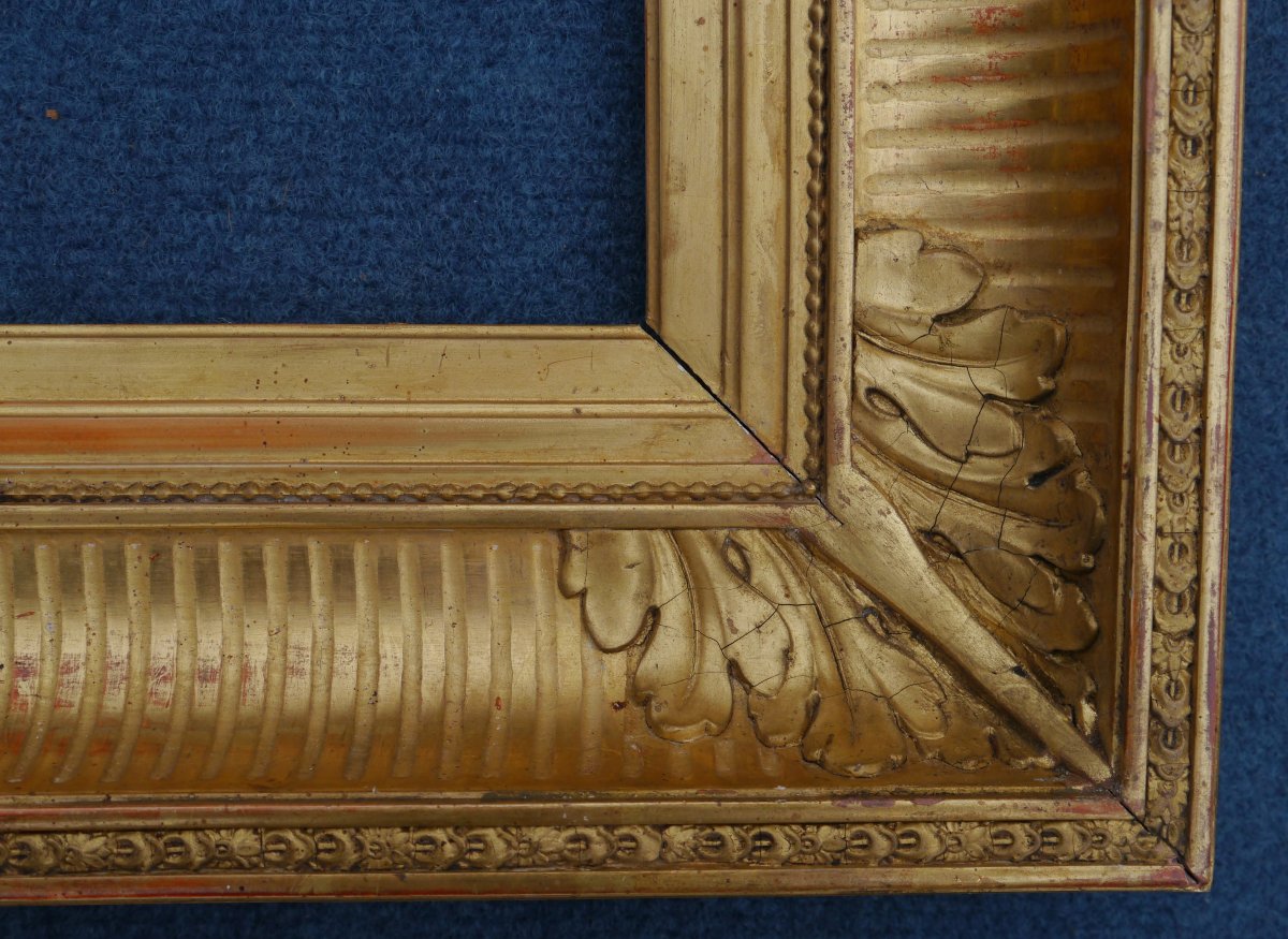Large 19th-century Gilded Frame With Channels For 6f (41x33), Image Size 39.3x31.3 Cm-photo-3