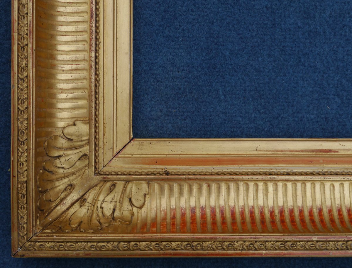 Large 19th-century Gilded Frame With Channels For 6f (41x33), Image Size 39.3x31.3 Cm-photo-4