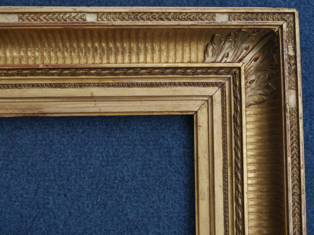 19th-century Gilded Frame With Channels For 3f (27x22), View Size 26x20.3 Cm, In Need Of Restoration-photo-4