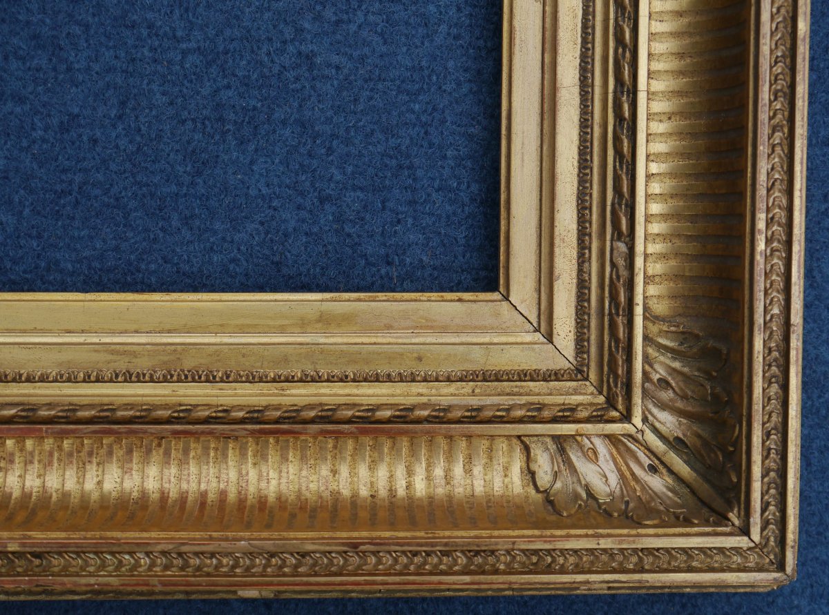 19th-century Gilded Frame With Channels For 3f (27x22), View Size 26x20.3 Cm, In Need Of Restoration-photo-1