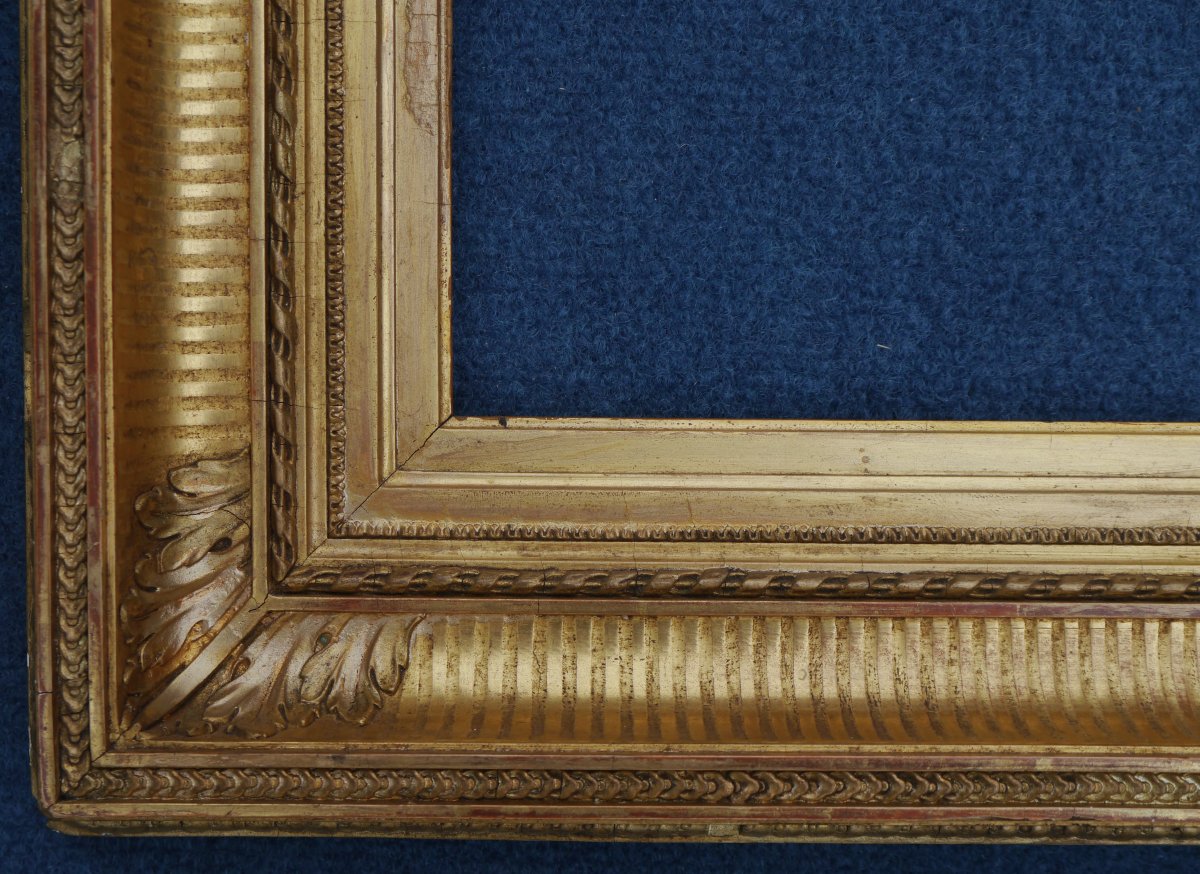 19th-century Gilded Frame With Channels For 3f (27x22), View Size 26x20.3 Cm, In Need Of Restoration-photo-2