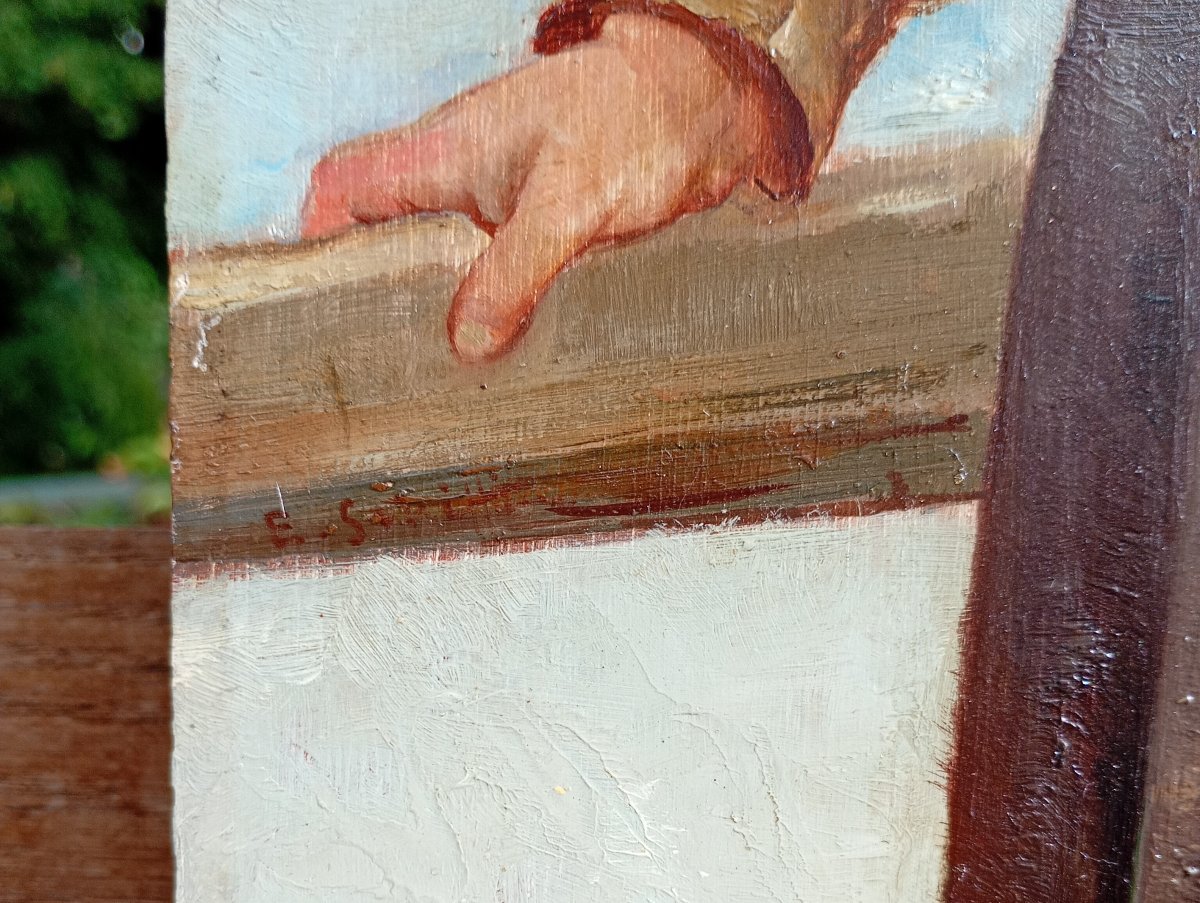 Portrait d'un enfant suédois Ecole fin 19è signée, d'après Hugo Salmson, peintre suédois-photo-6