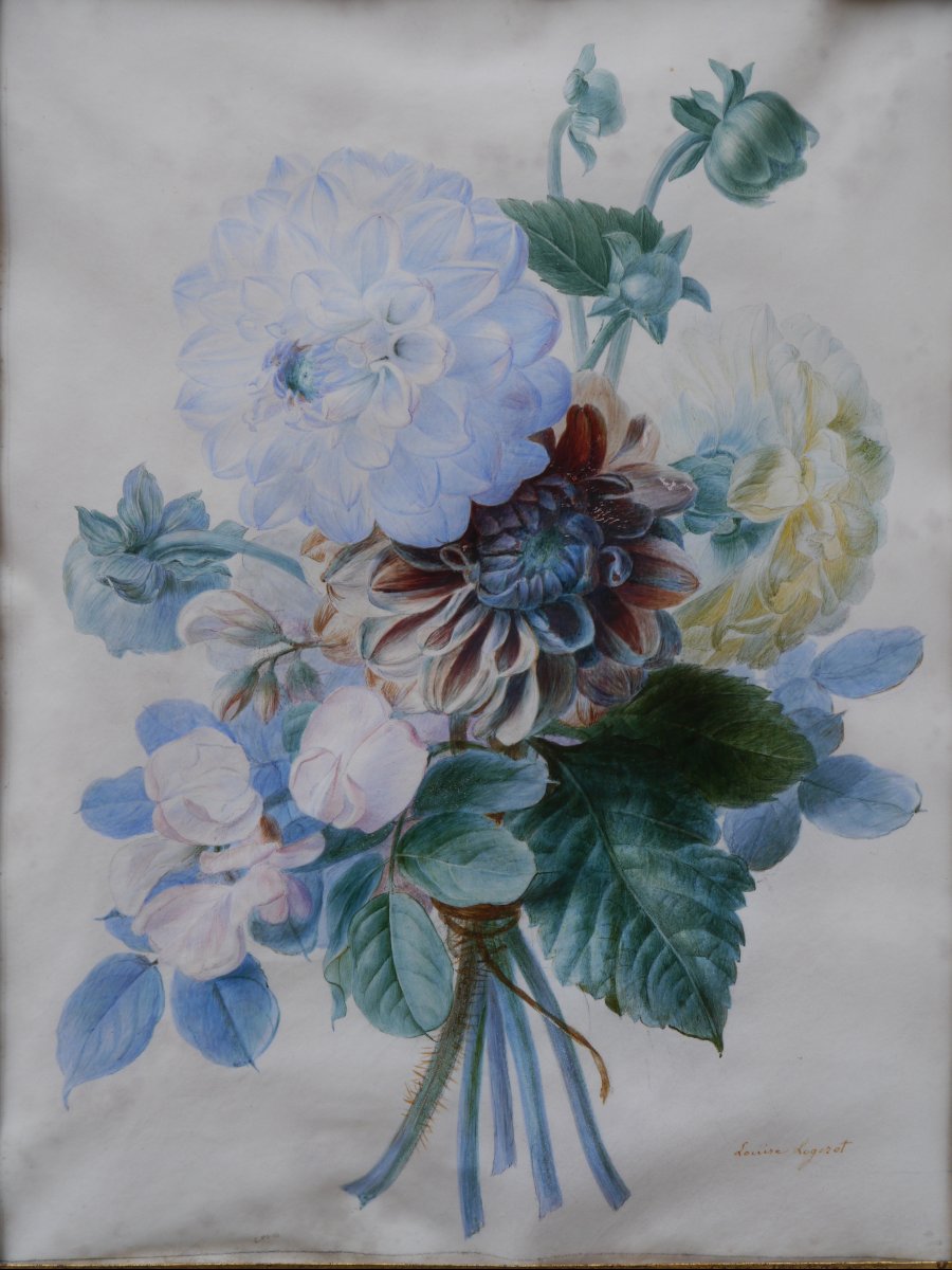 Bouquet de fleurs XIXè - Louise Logerot vers 1840-photo-3